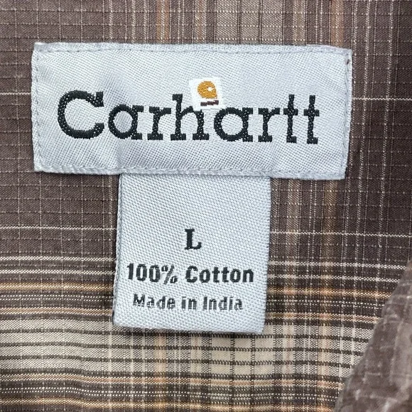 Carhartt Relaxed Fit S/S Button Shirt Mens Large Brown Plaid Pocket 100%‎ Cotton - Picture 5 of 10